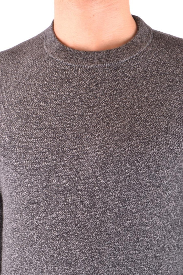 Textured Knit Grey Sweater With Ribbed Hem