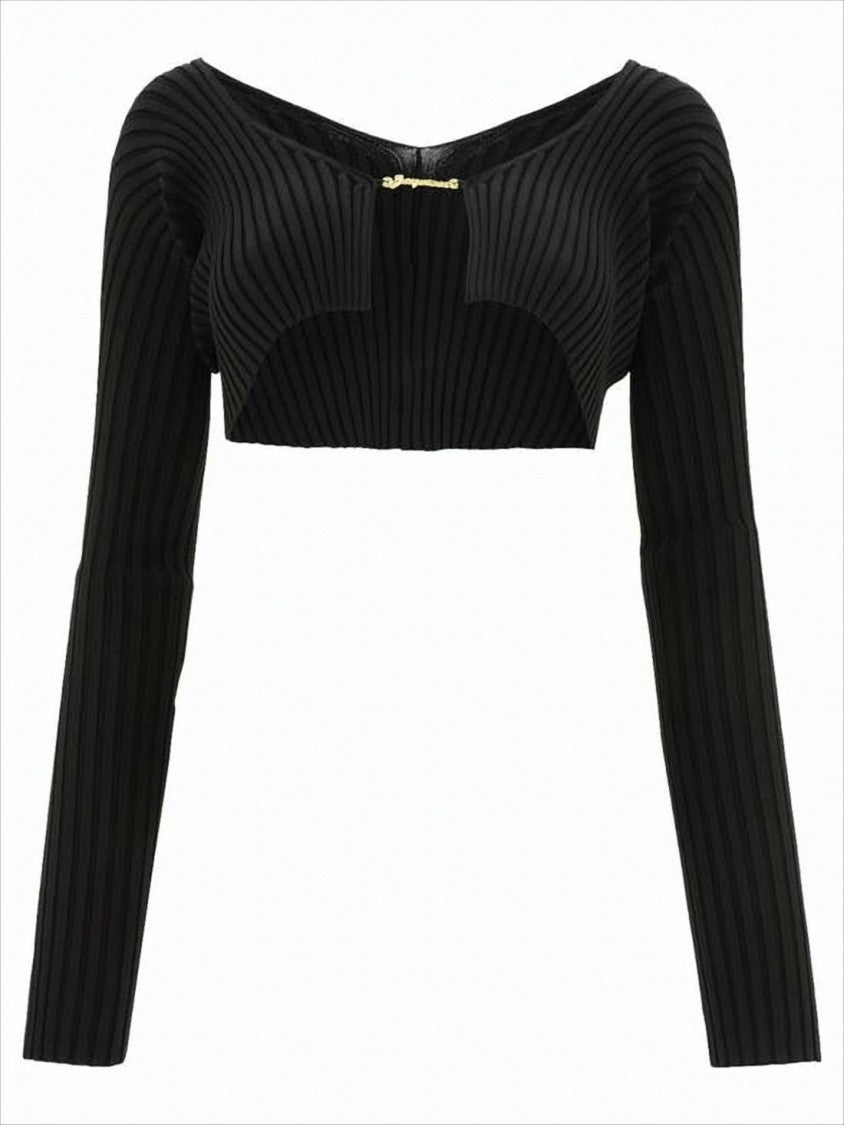 Ribbed Cropped Cardigan with Off-Shoulder Neckline