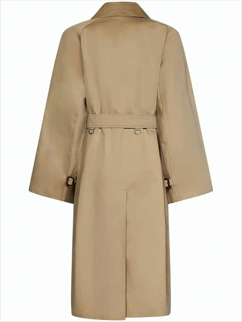 Double-Breasted Brown Trench Coat with Tortoiseshell Buttons