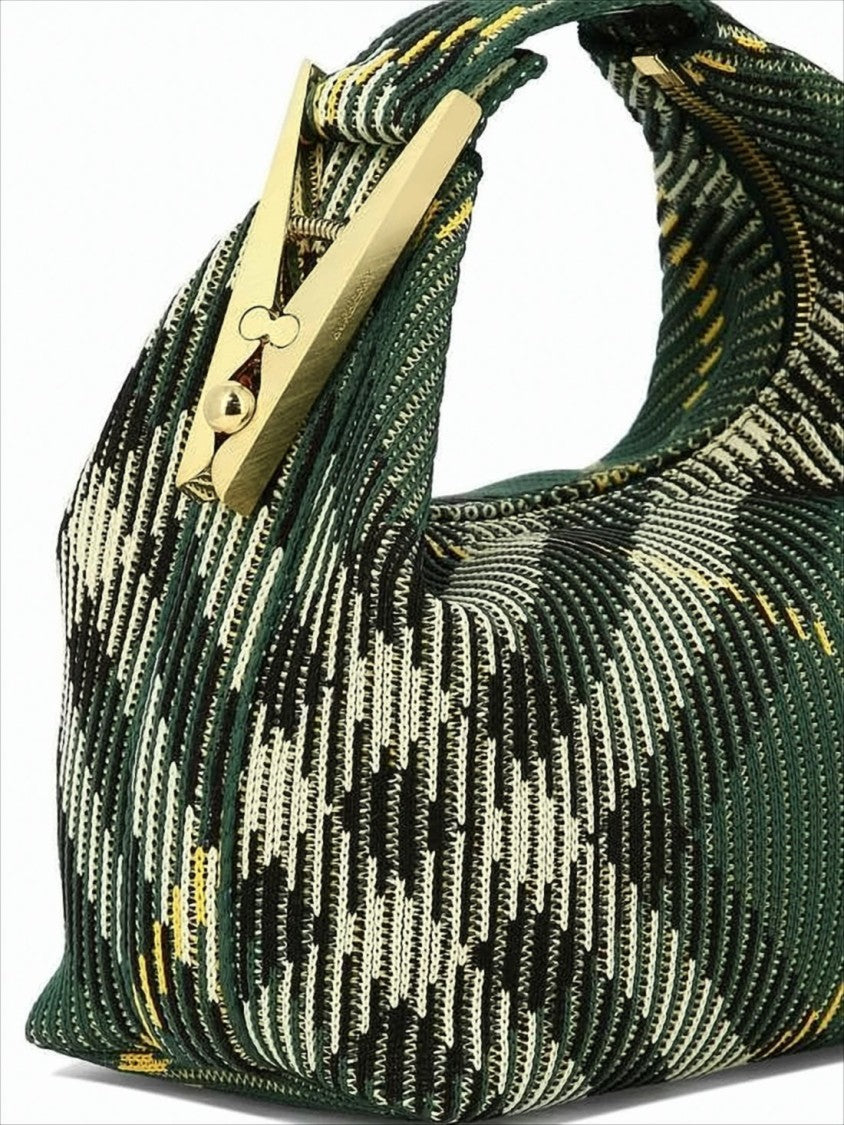Structured Plaid Nylon Shoulder Bag