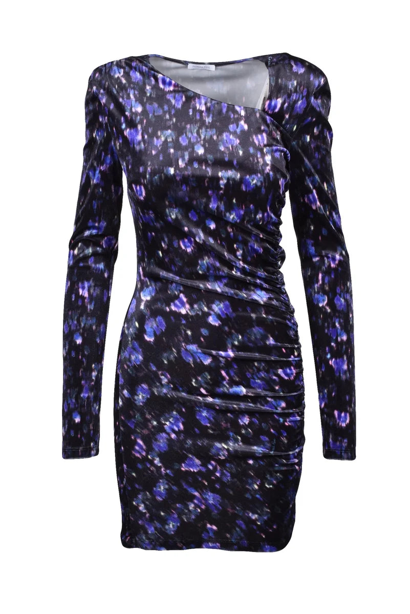 Stretch Velvet Dress - Black/Purple