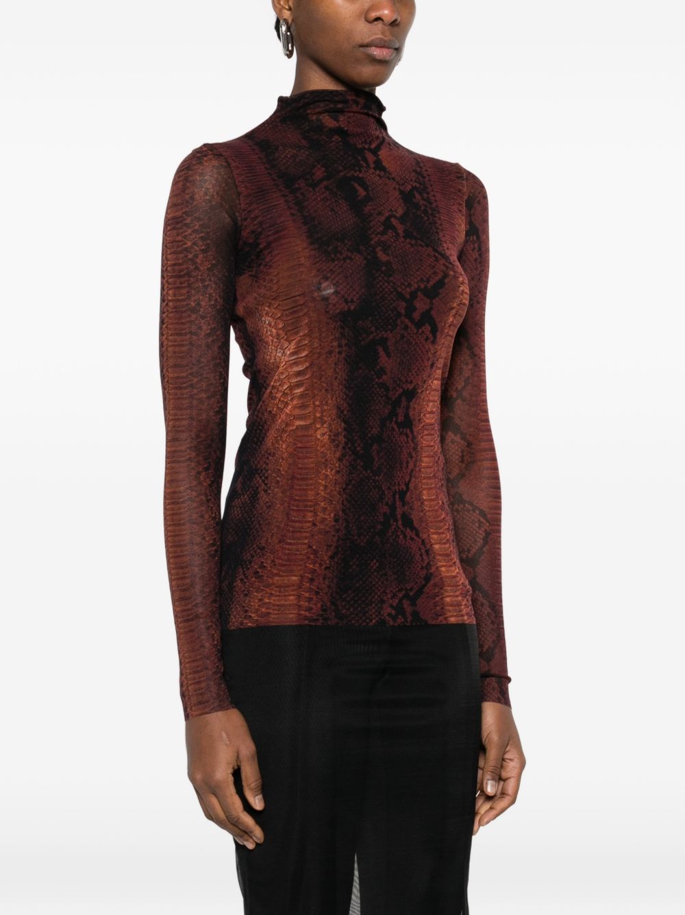 Fitted Long-Sleeved Top with Snake Print