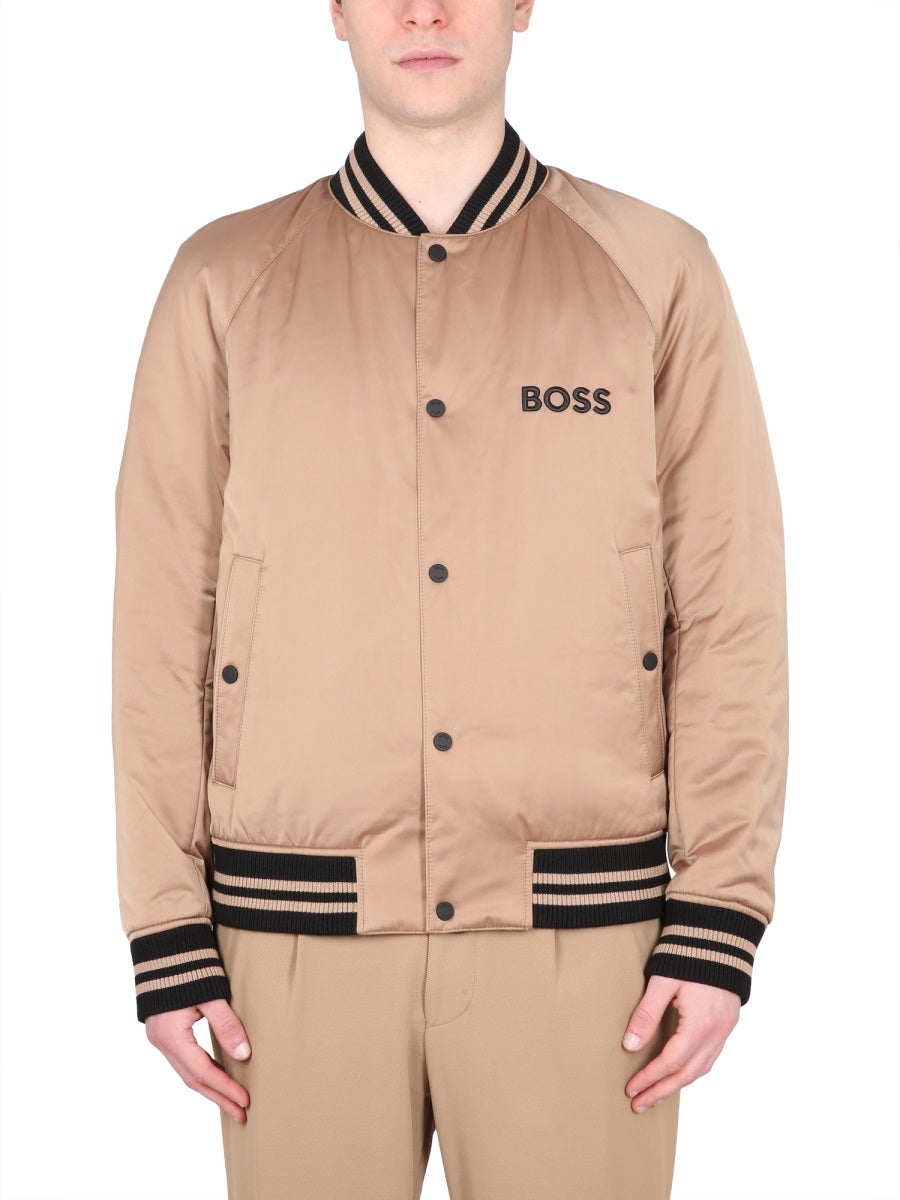 Brown Satin-Finish Bomber Jacket