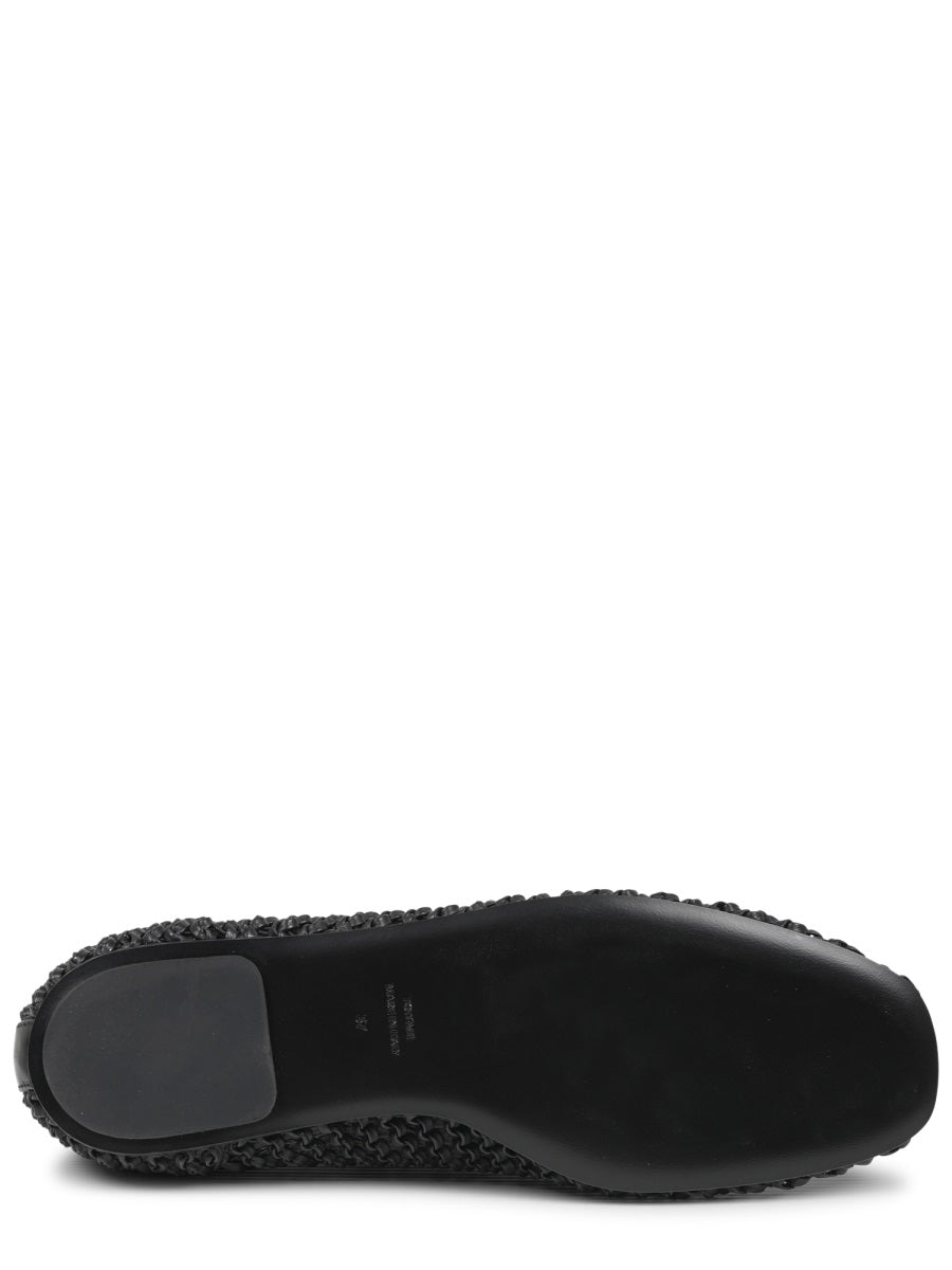 Woven Black Leather Ballerina Flats With Artisanal Detailing