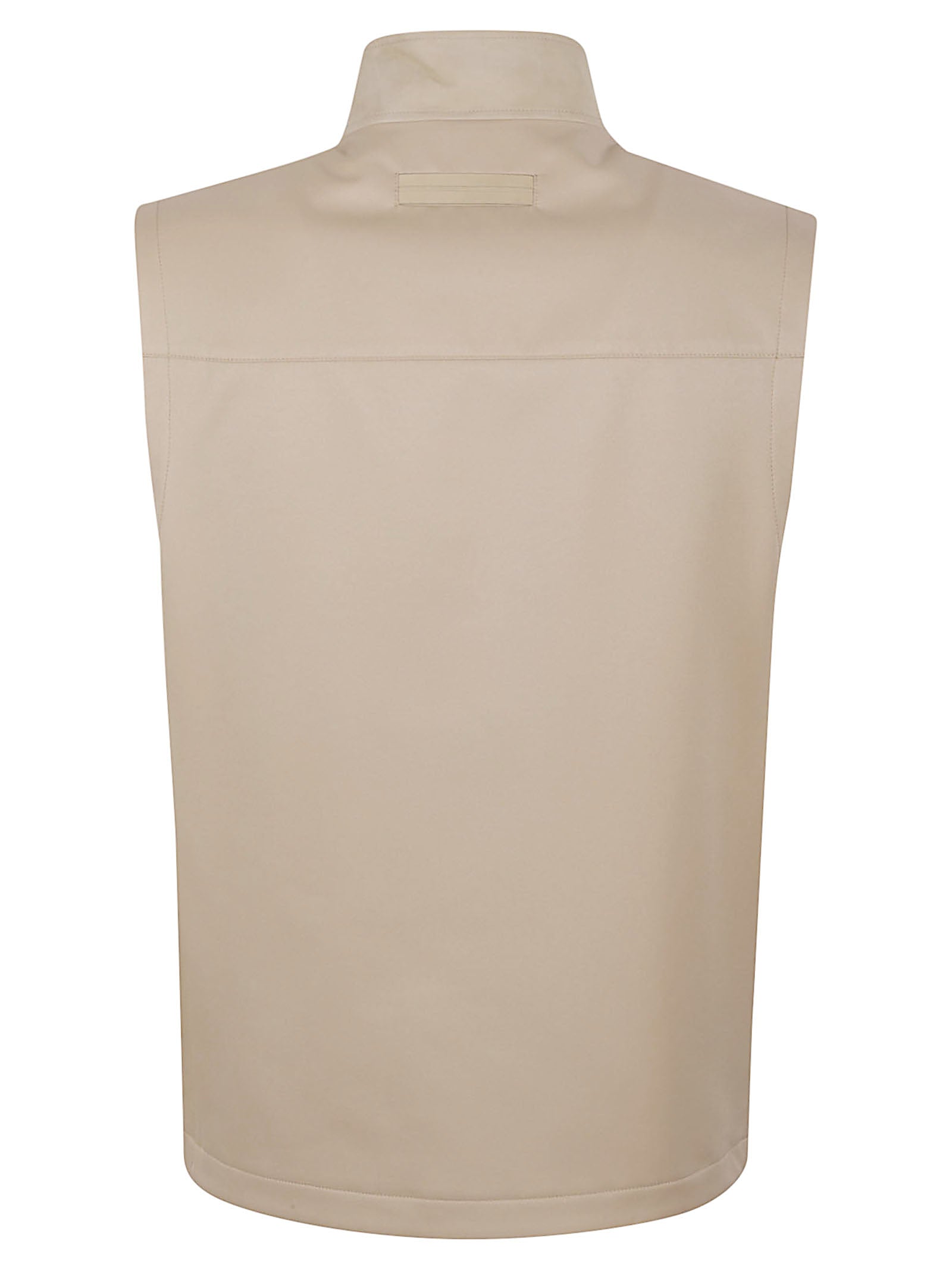 Sleeveless High Stand Collar Jacket with Button Closure