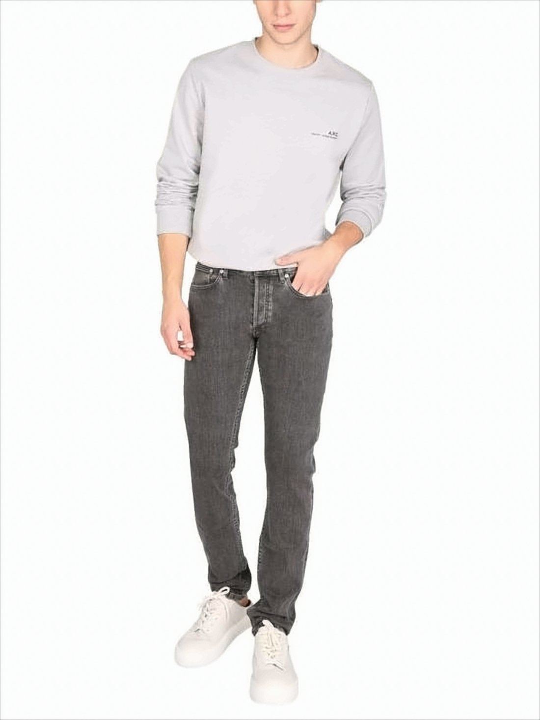 Washed Charcoal Grey Straight-Leg Denim Pants