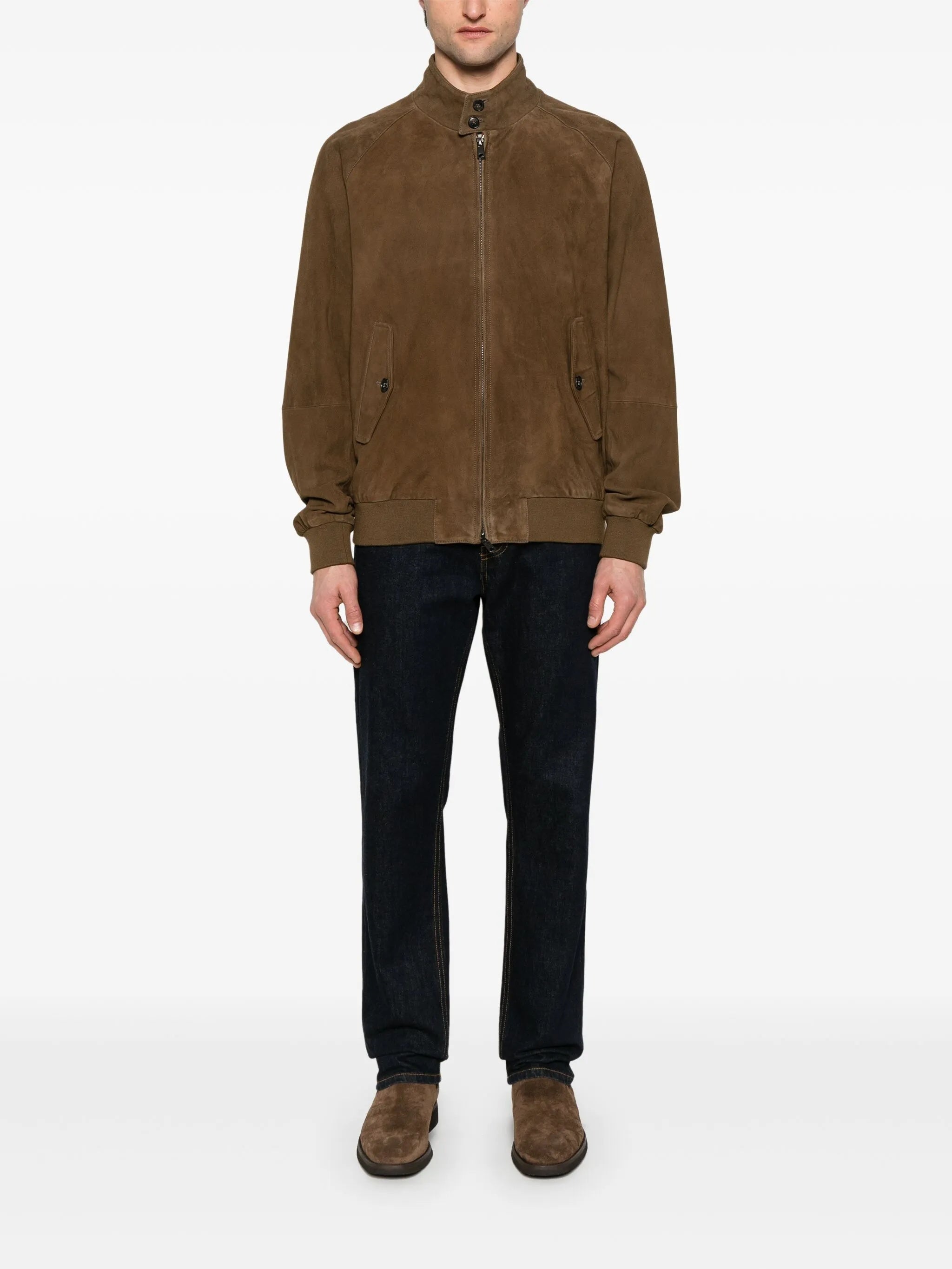 Brown Suede Tartan Lining Casual Jacket