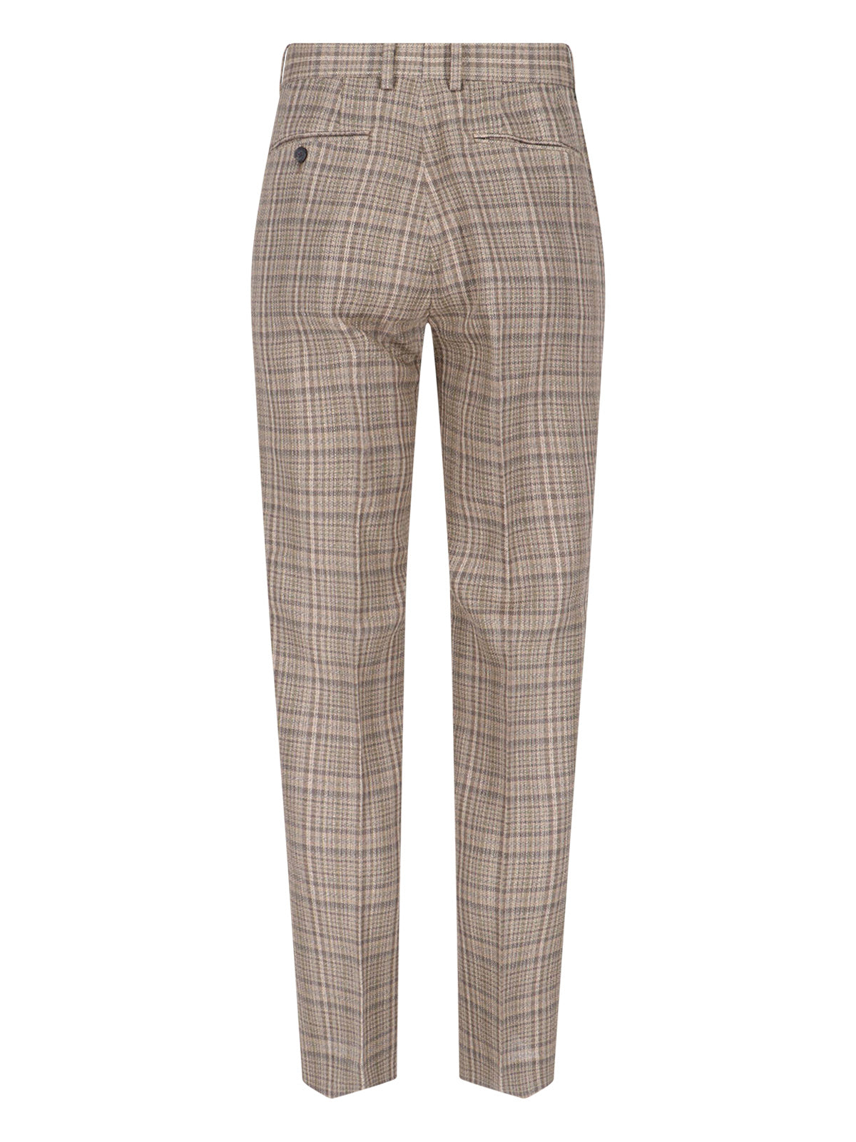 Brown Silk-Linen Blend Checkered Trousers