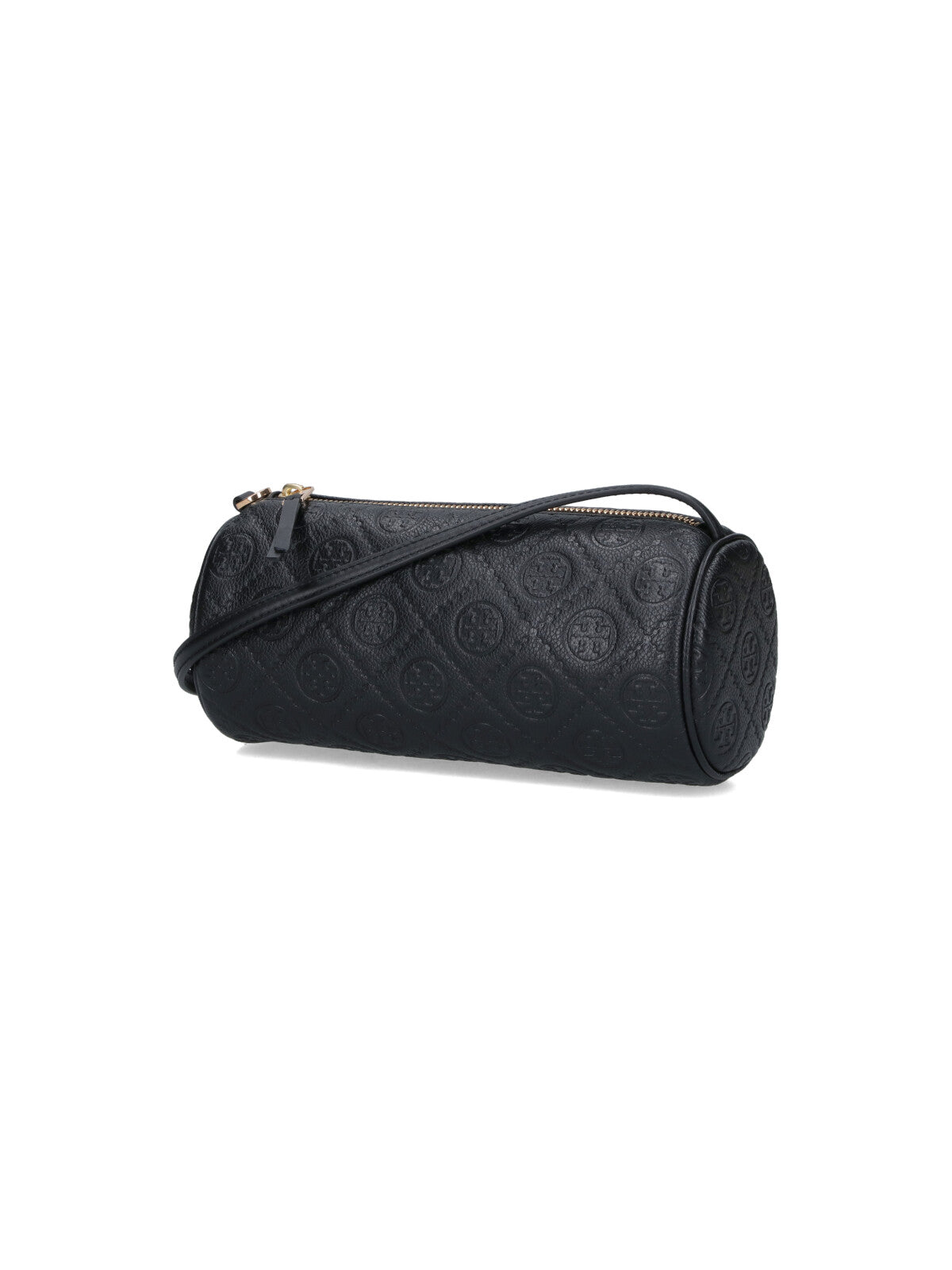 Cylindrical Shoulder Bag in Black Textured Leather