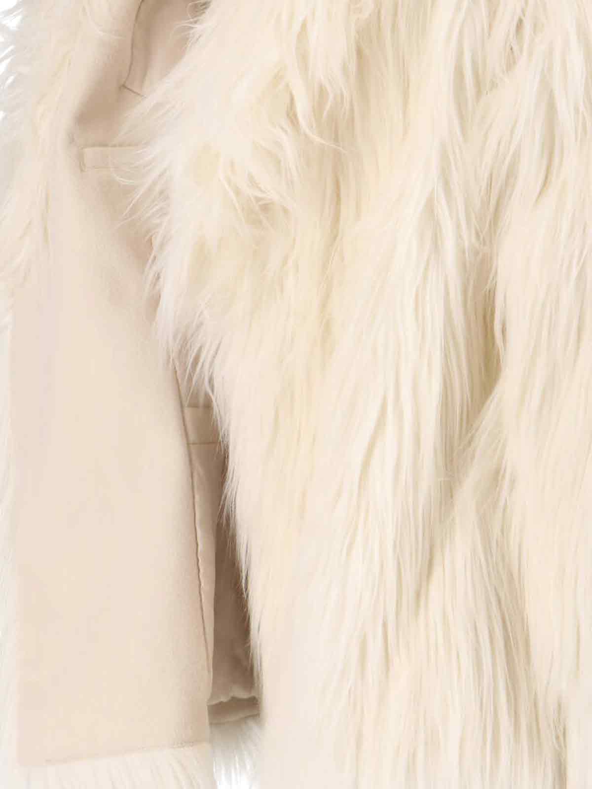 Faux Fur Cream Coat with Adjustable Belt