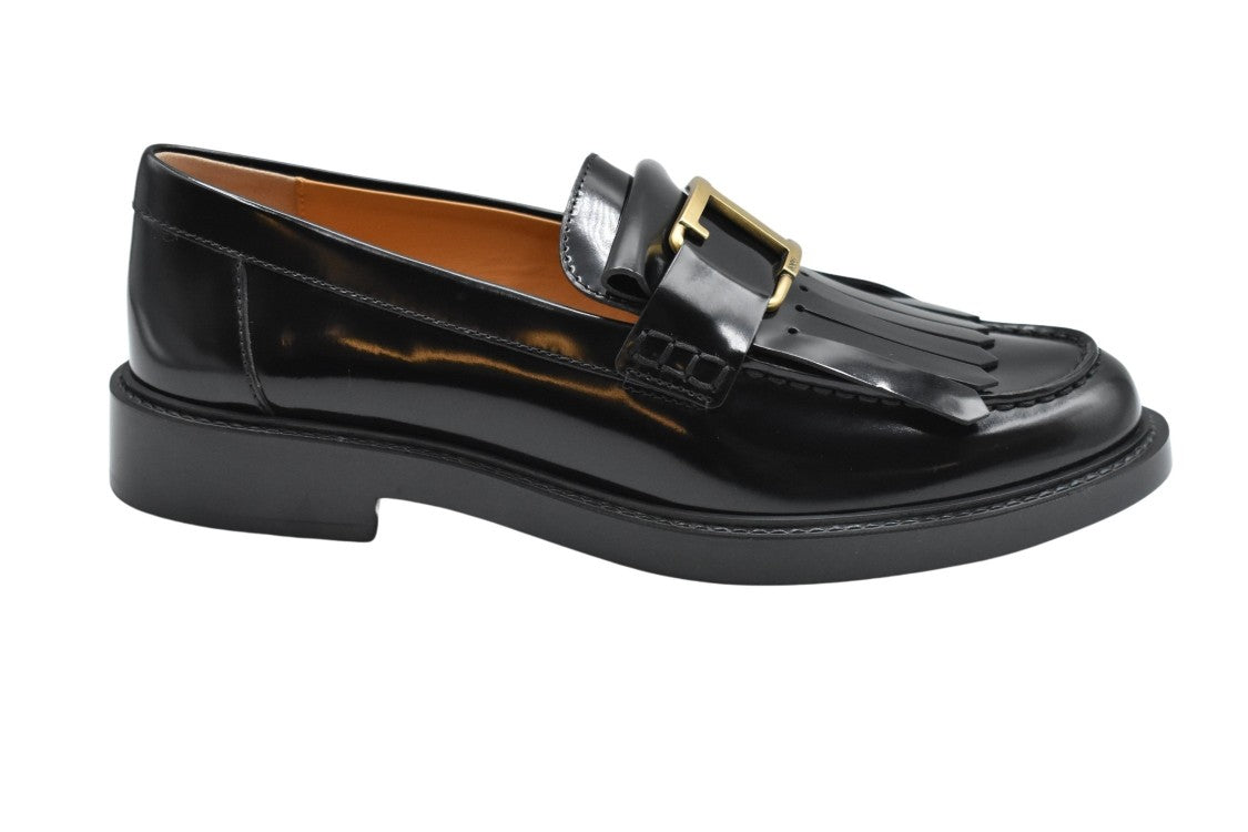 Lace-Up Flat Shoes With Elegant Fringed Detail And Gold Buckle Accent