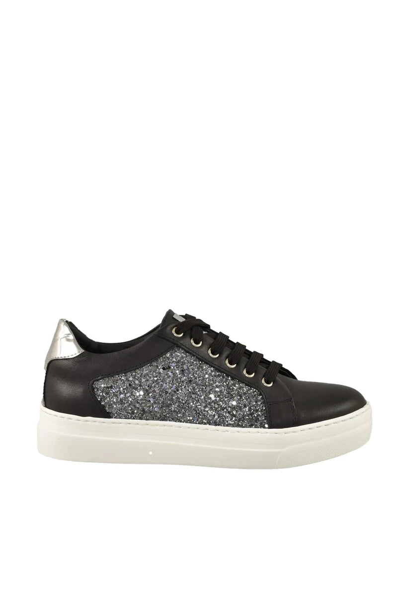 Leather/Polyurethane Sneakers - Black/Silver