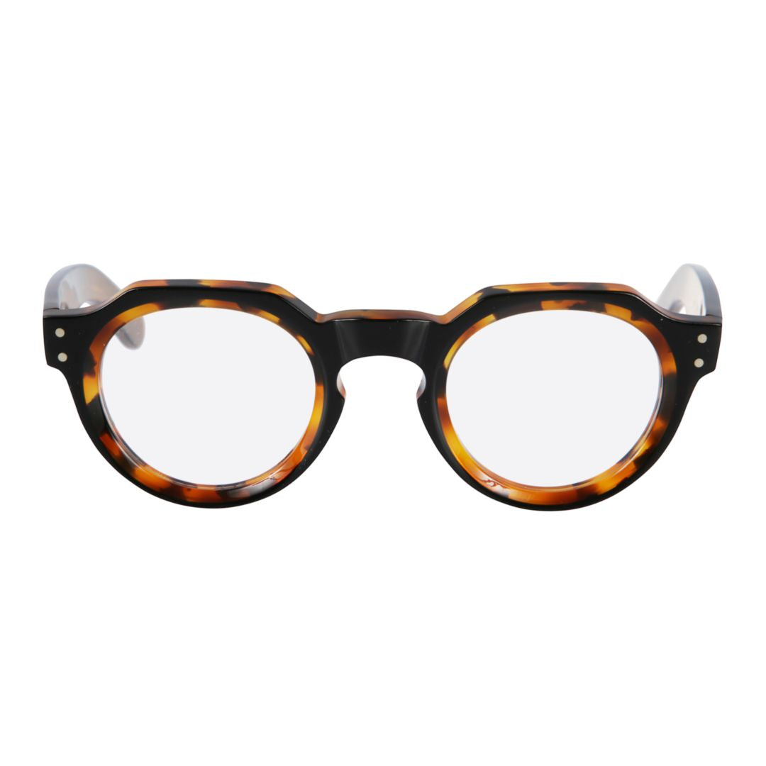Spike Bold Round Frame Tortoiseshell Sunglasses with Metallic Accents