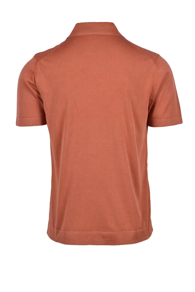 Cotton Knit Polo Shirt - Rust