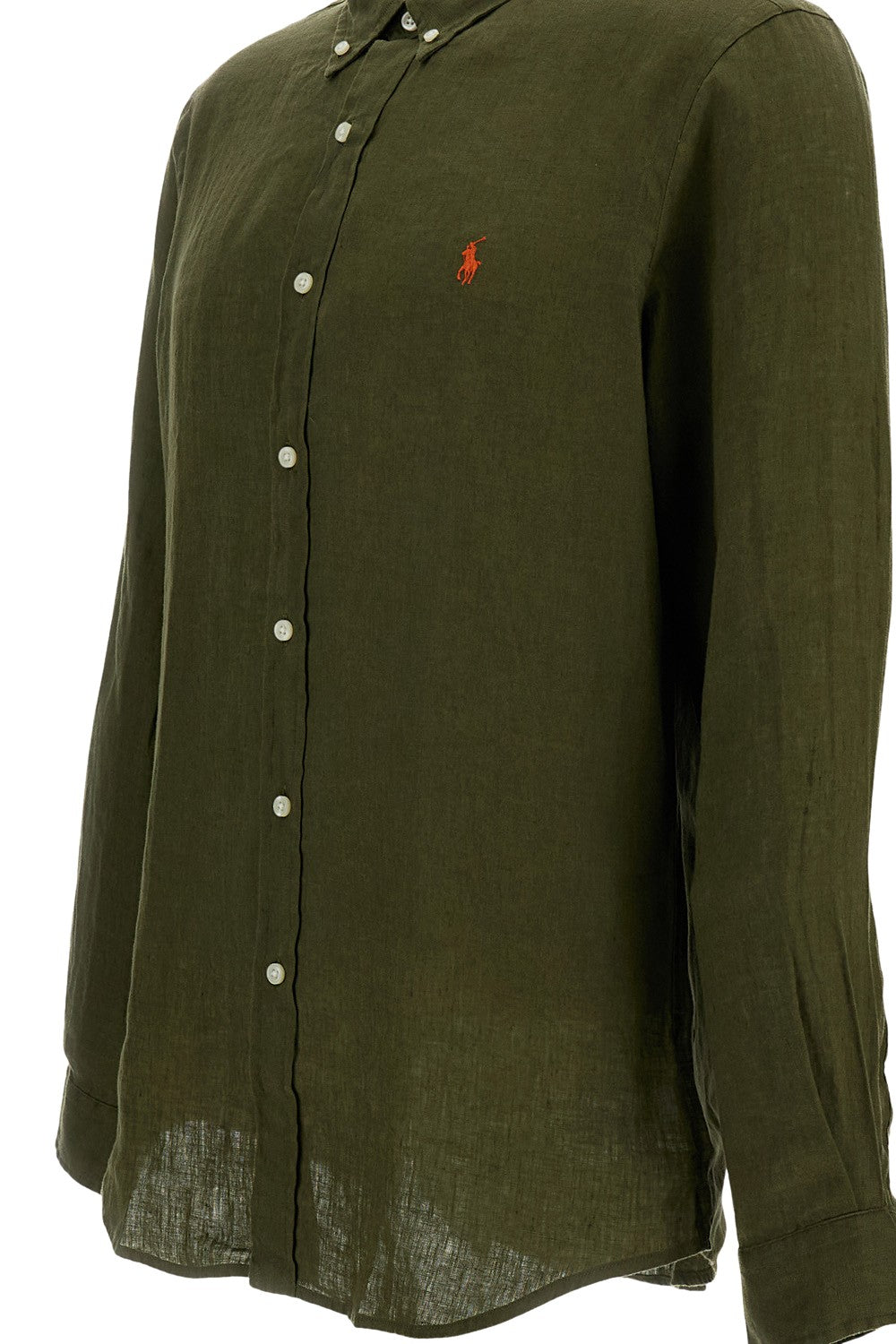 Military Green Linen Button-Down Shirt