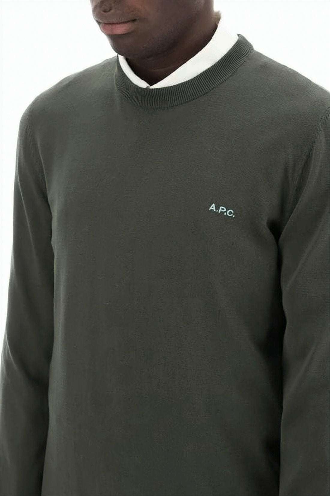Classic Crew Neck Sweater in Dark Green Cotton