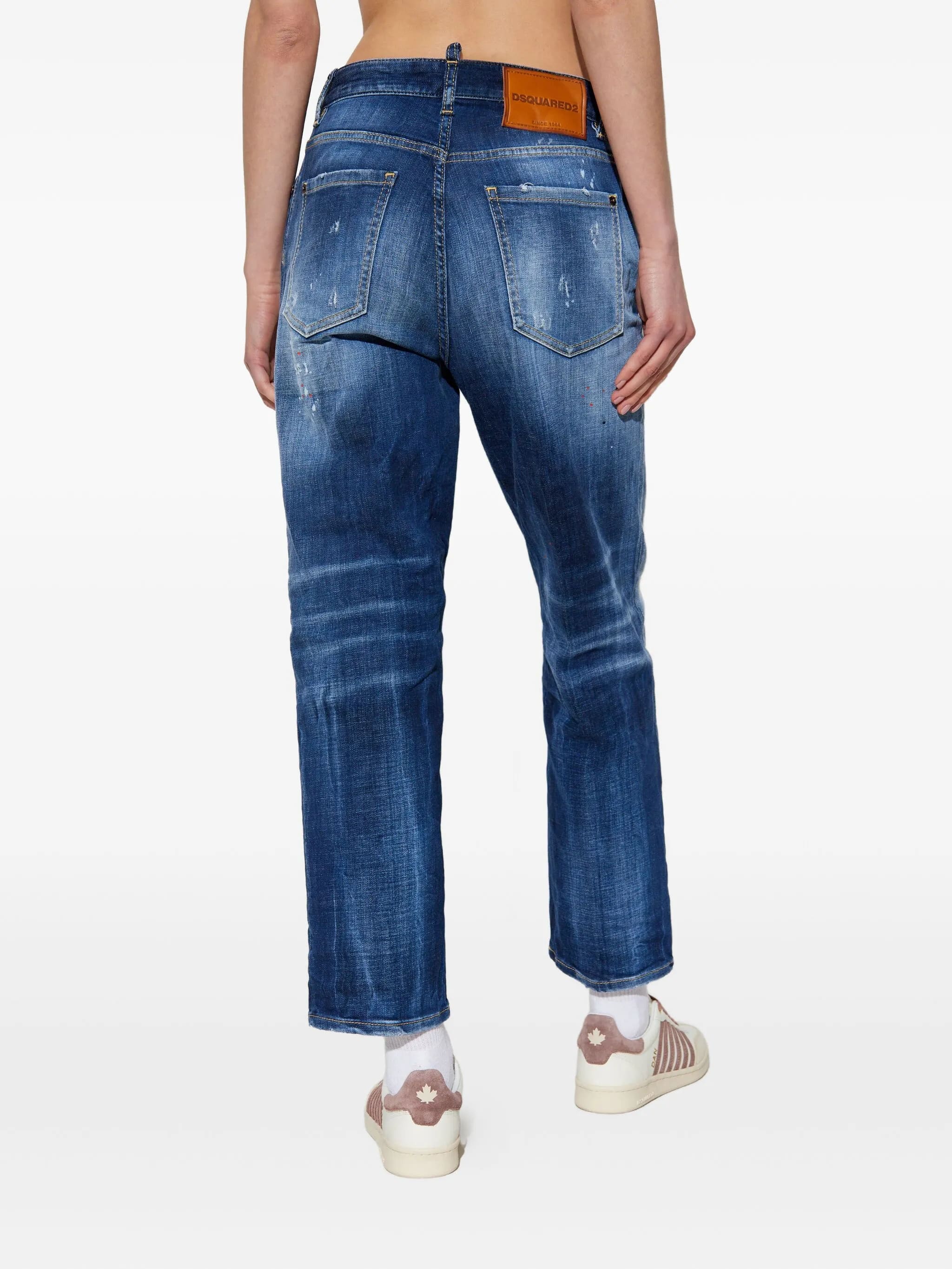 Boston Mid-Rise Blue Splatter Denim Jeans