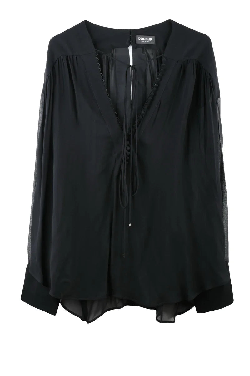 Chiffon Blouse Shirt Sleeves - Black