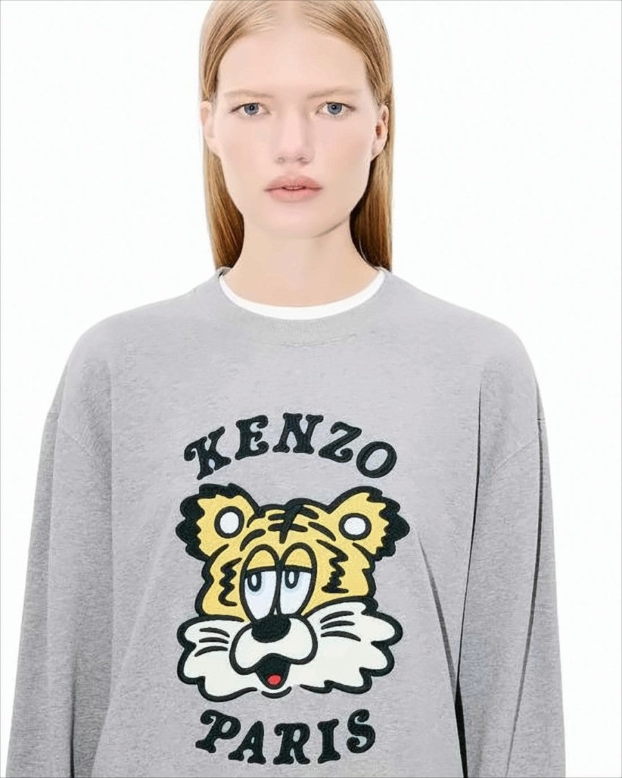 Heather Grey Long-Sleeve Sweatshirt with Tiger Graphic
