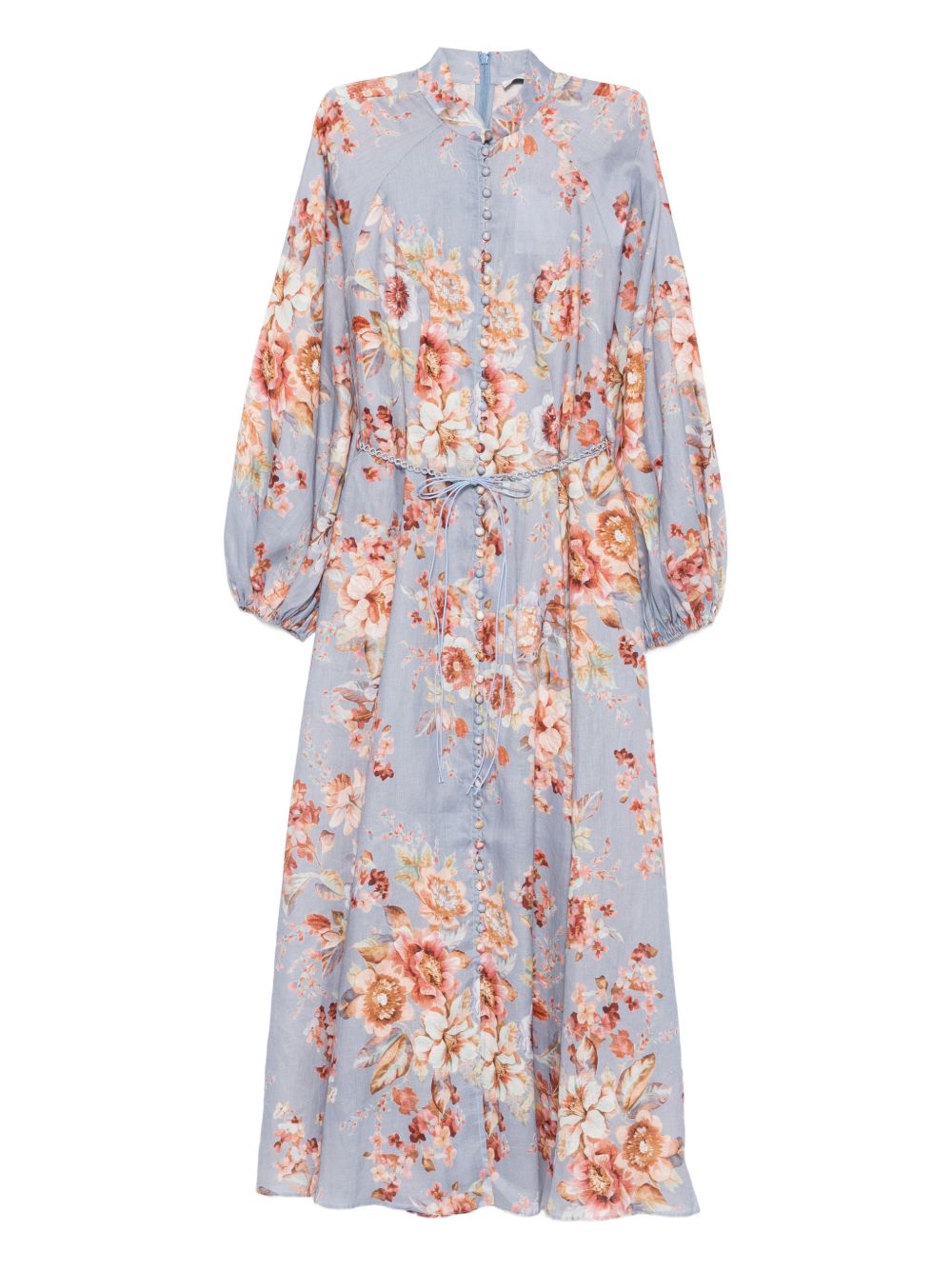 Floral-Print Midi Dress with Puffed Sleeves