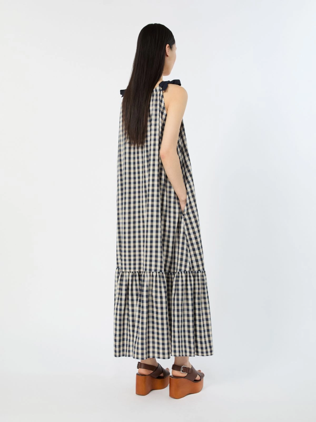 Gingham Check Maxi Dress with Ruffled Hem