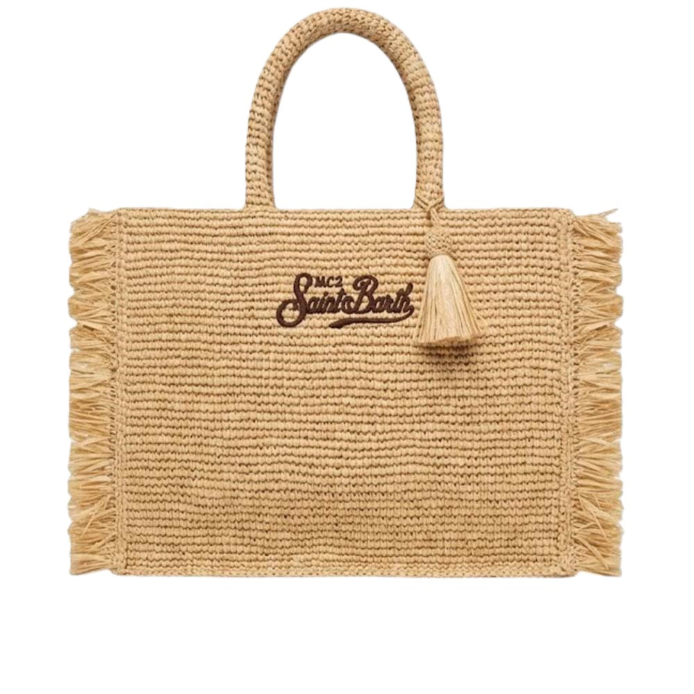Rectangular Woven Tote Bag with Fringed Edges