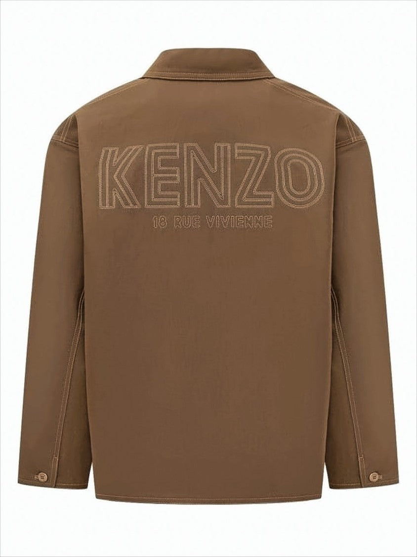 Cropped Brown Cotton Casual Jacket With Structured Collar