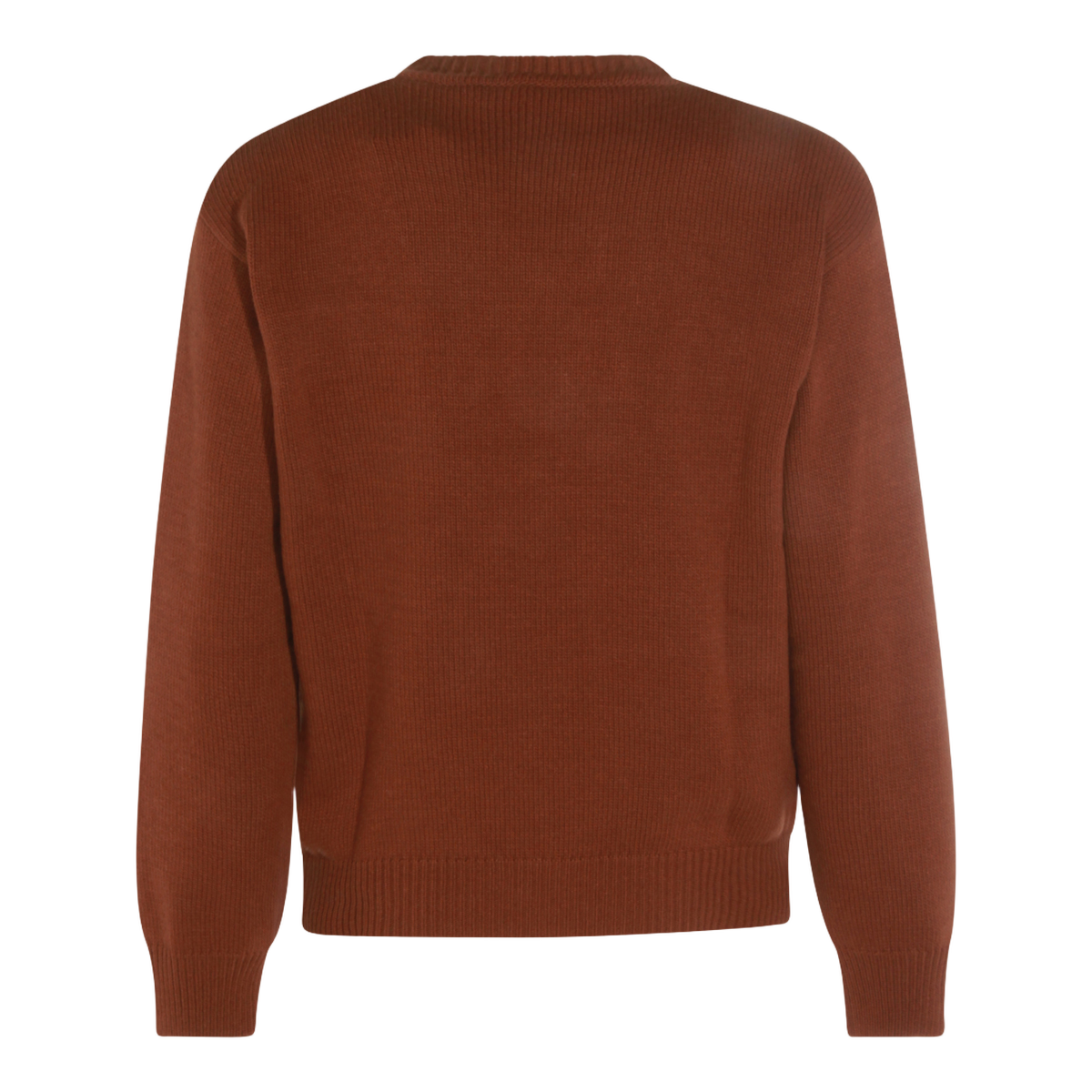 Textured Brown Knit Sweater with Contrasting Lettering
