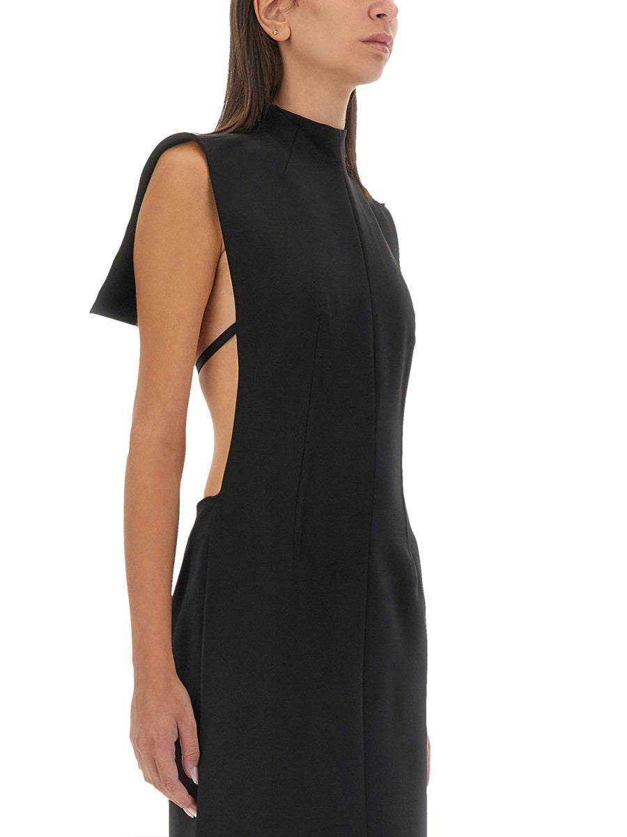Structured Black Midi Dress With High Neckline