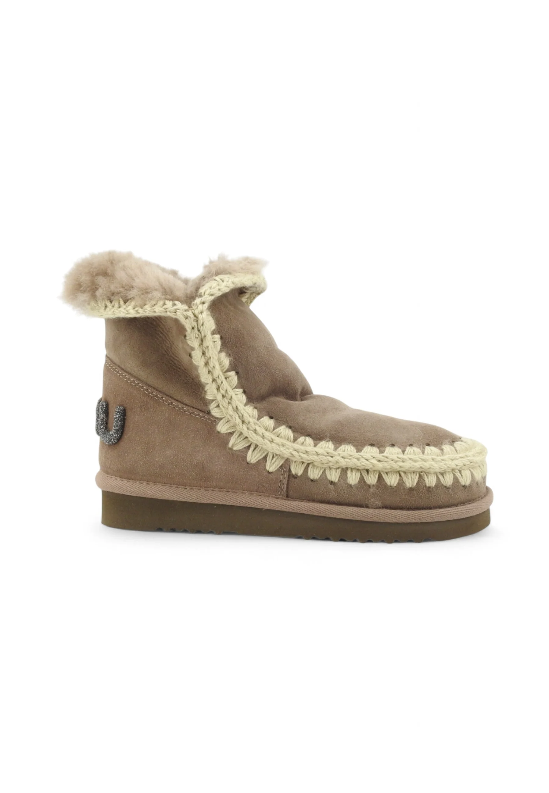 Glitter Logo Sheepskin Ankle Boots