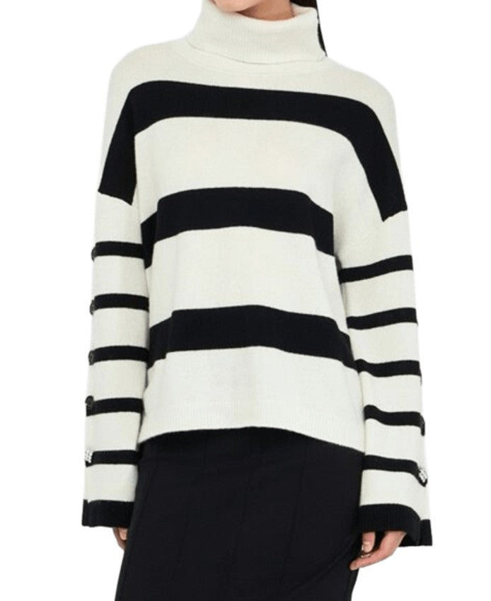 White Wool Sweater with Jewel Button Accents