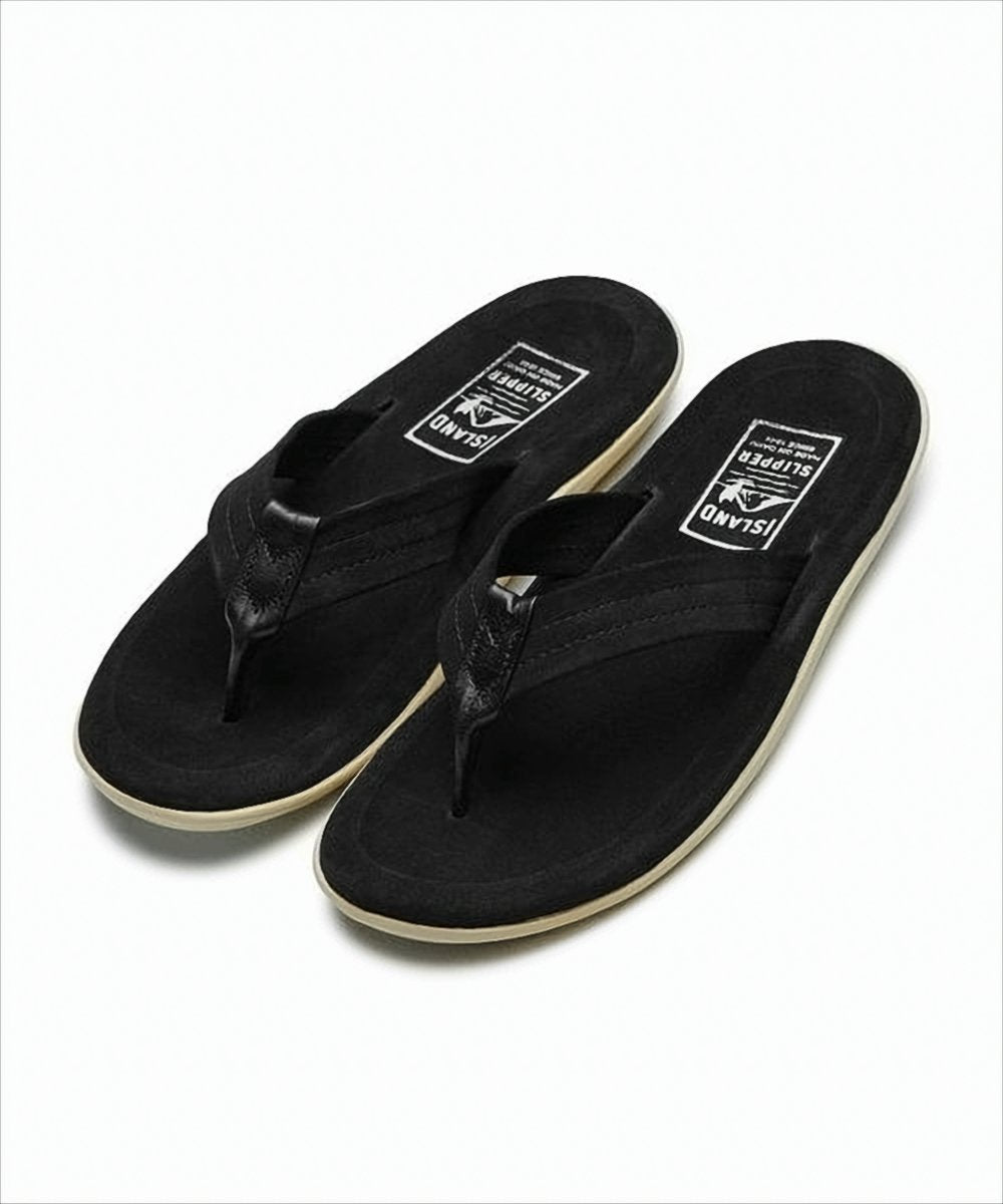 Black Suede Slip-On Sandals with Textured Grip