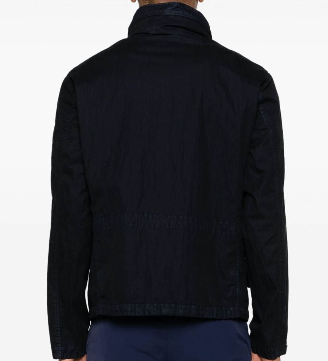 High-Collar Utility Jacket With Distinctive Chest Pocket