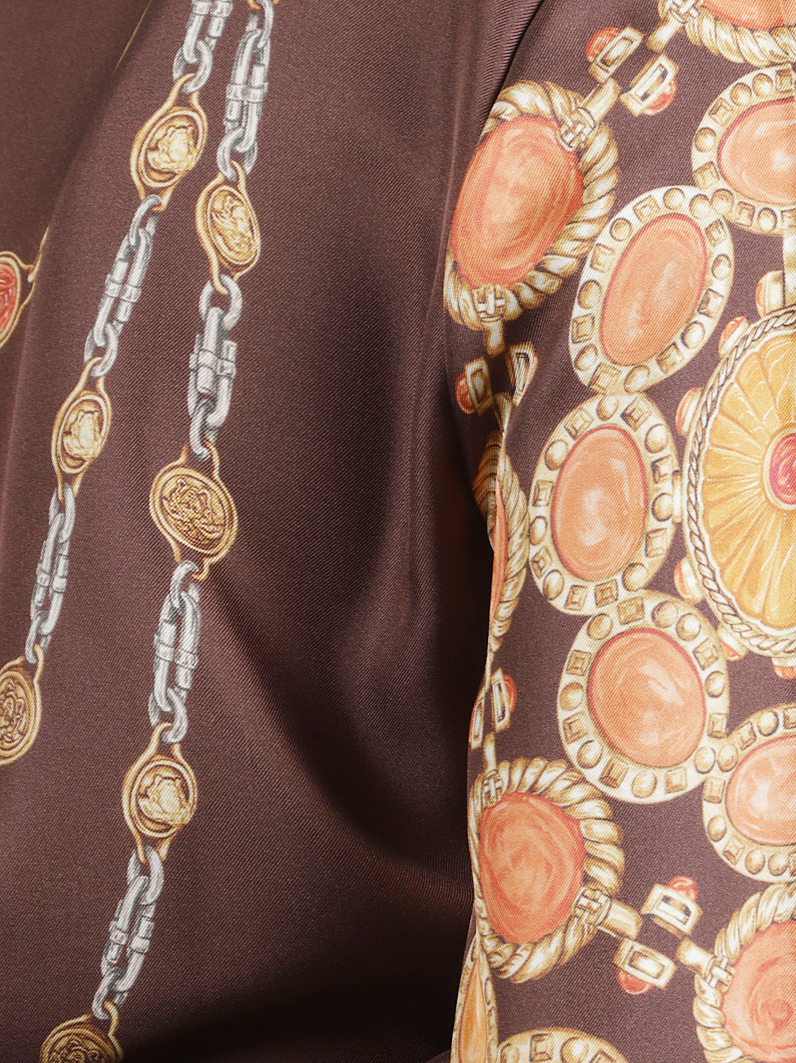 Button-Down Dress with Chain and Medallion Prints