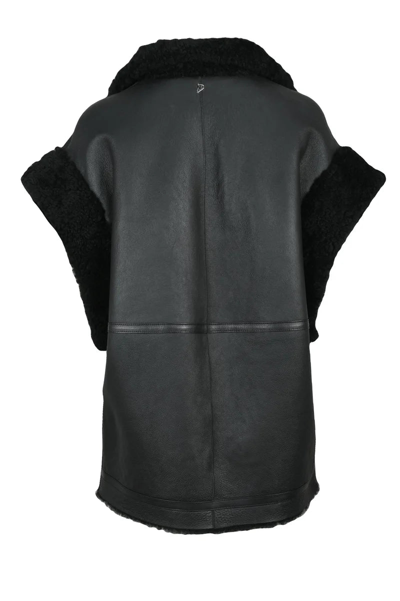Shearling Leather Vest - Black