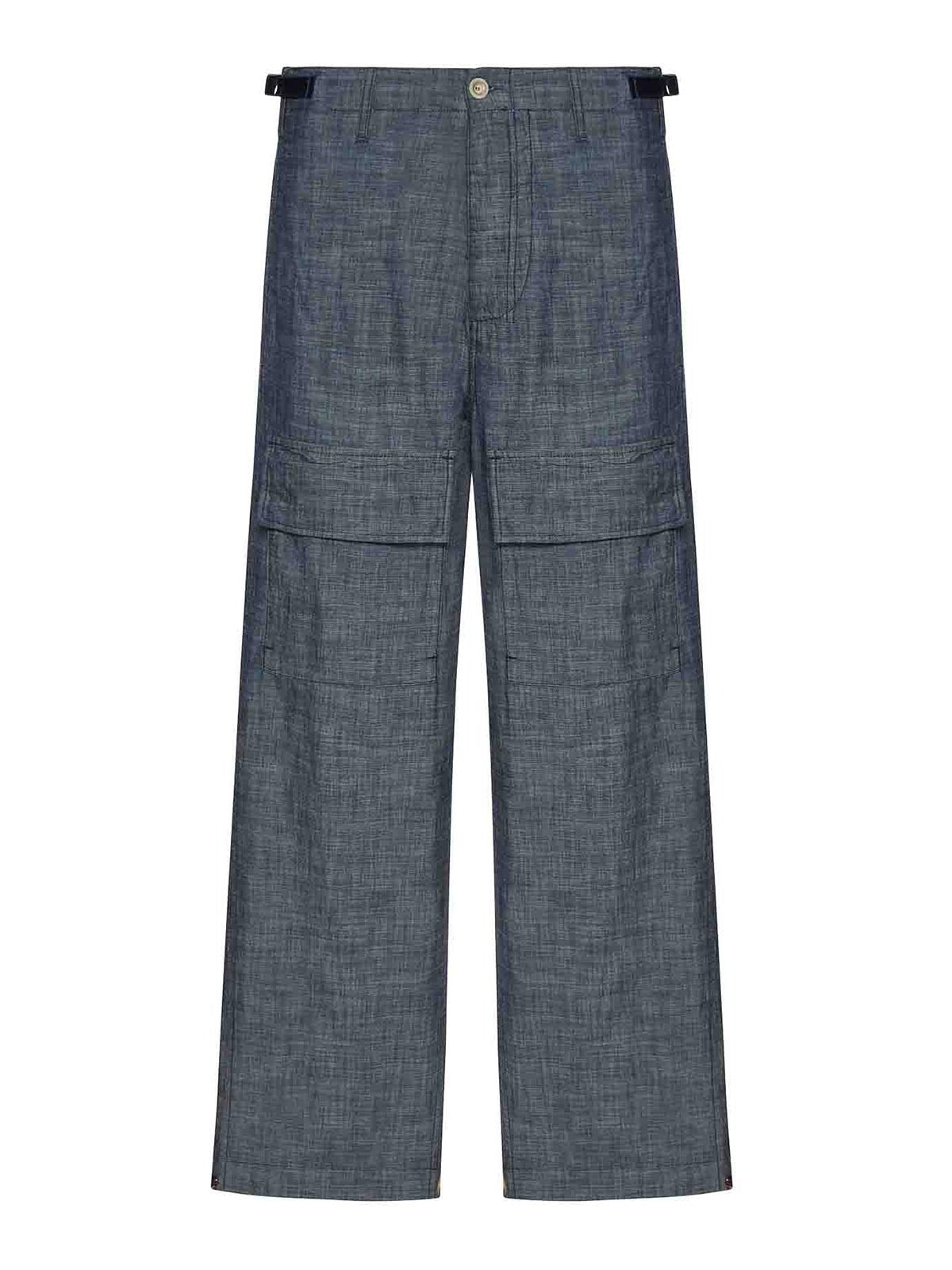 Straight Cut Cotton Pants with Textured Chambray Finish