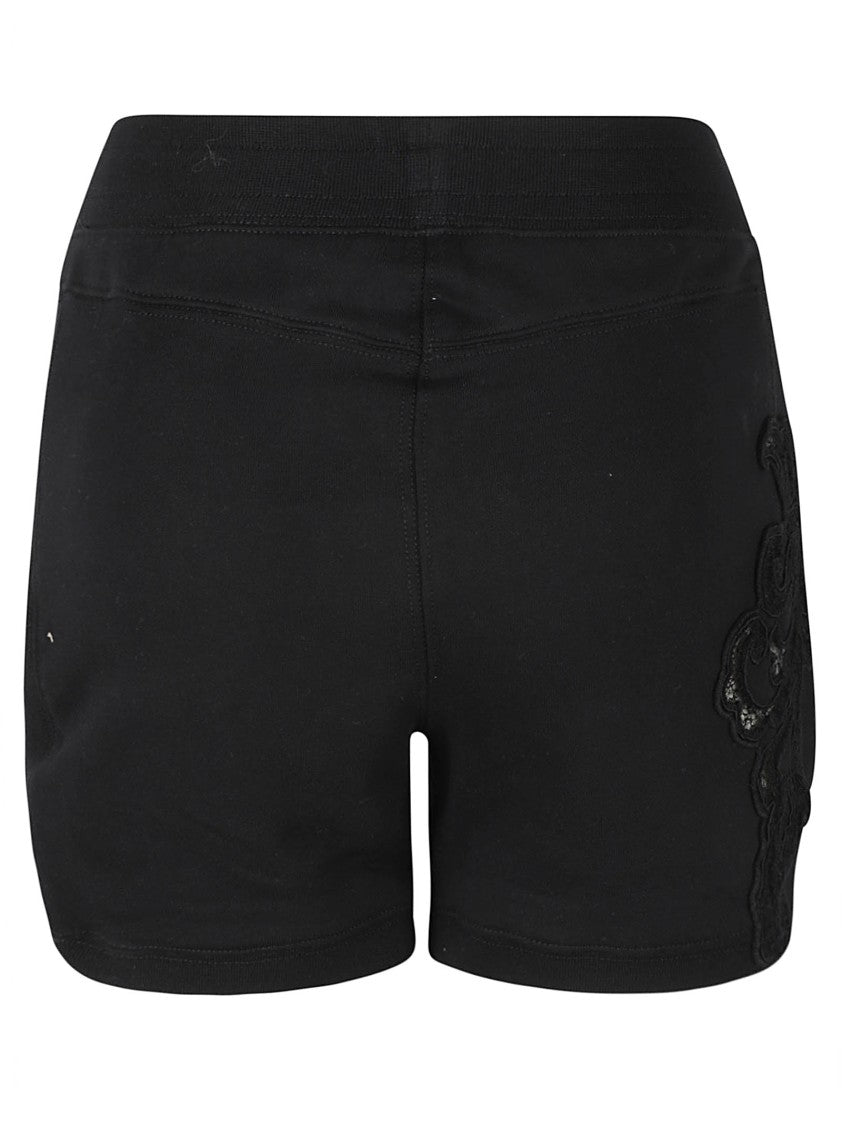 Black Shorts With Embroidery And Elastic Waistband