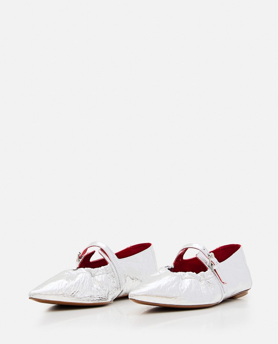 Silver Ballerina Flats With Buckle Fastening