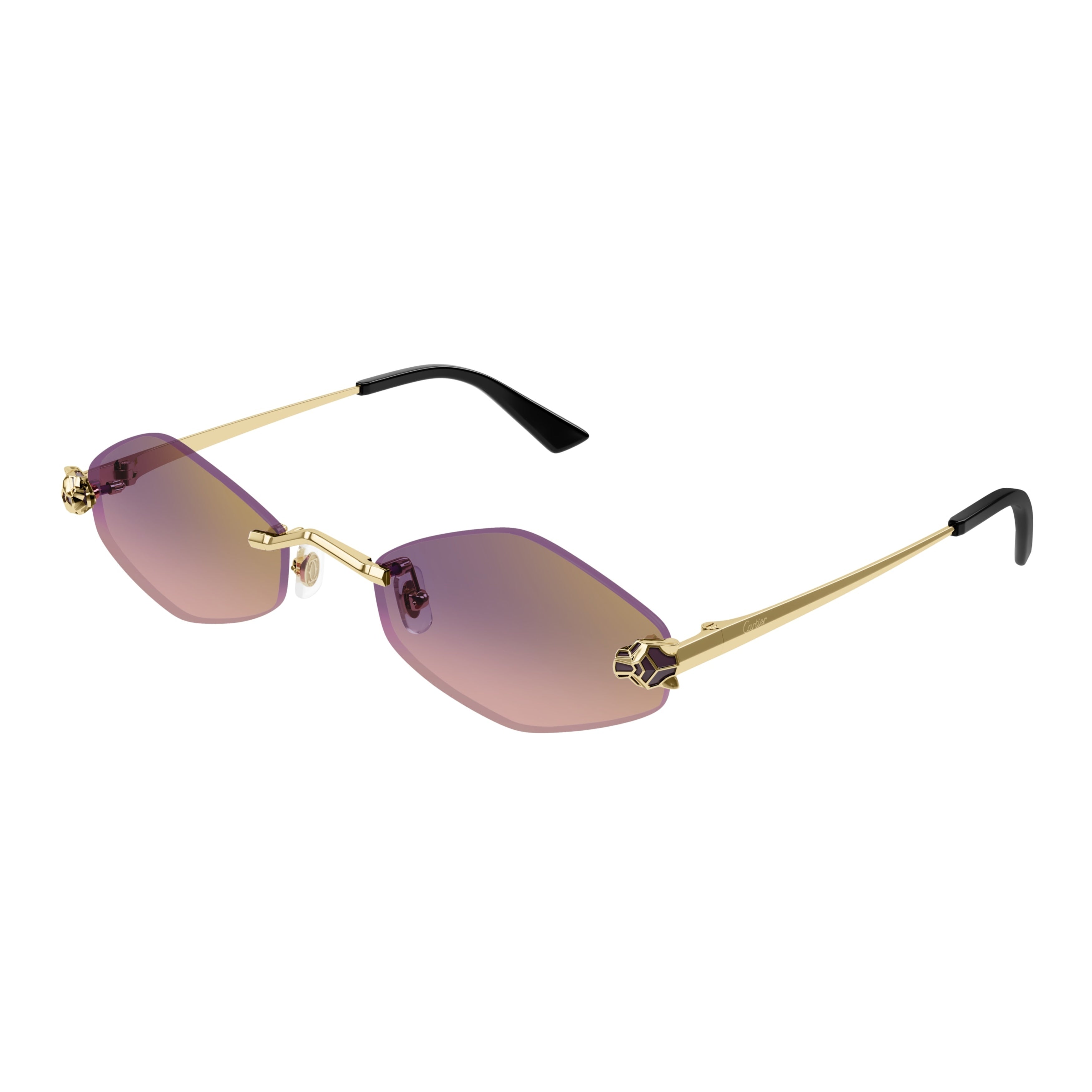 Rimless Hexagonal Gradient Sunglasses With Panther Motif