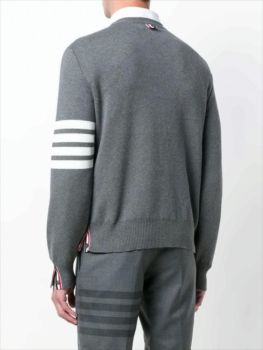 Crew Neck Sweater with Ribbon Accents and Stripe Detail