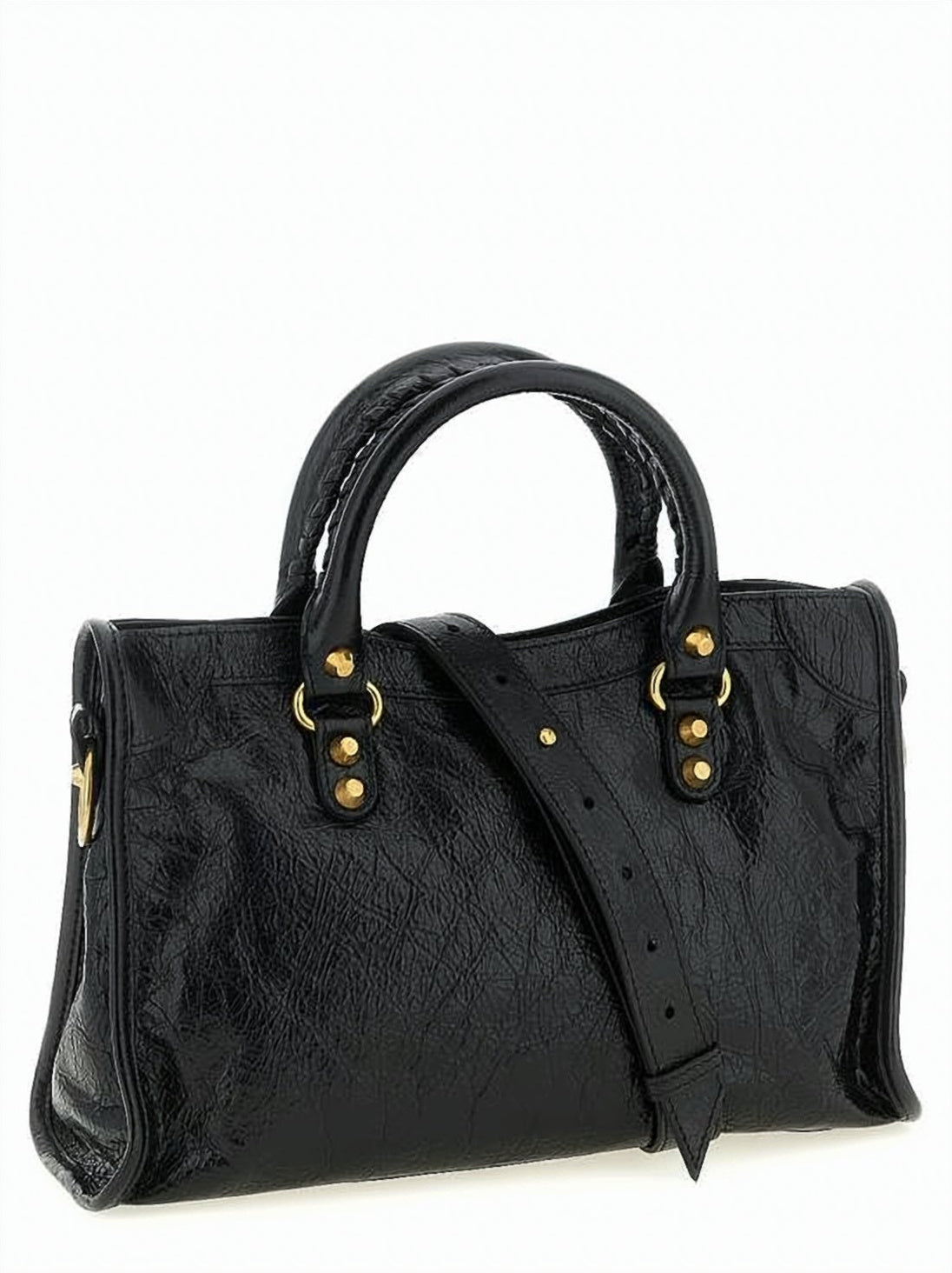 Textured Leather Tote Bag with Round Handles