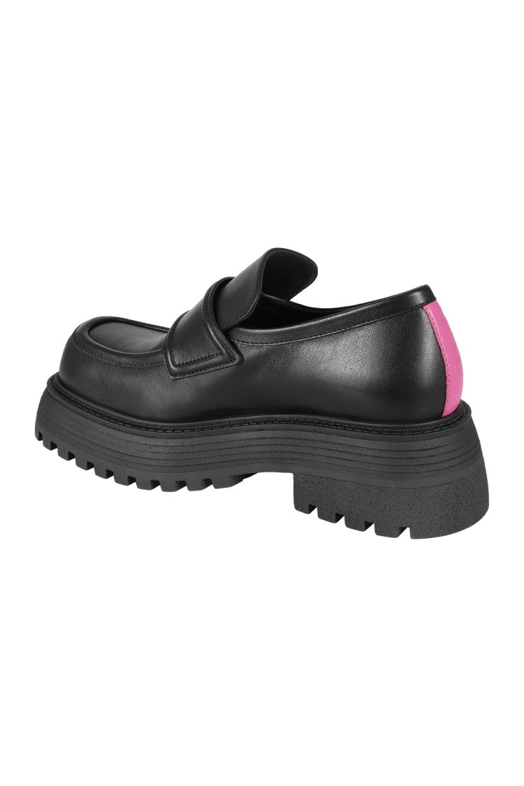 Leather Loafers With Fuchsia Detail And Raised Sole