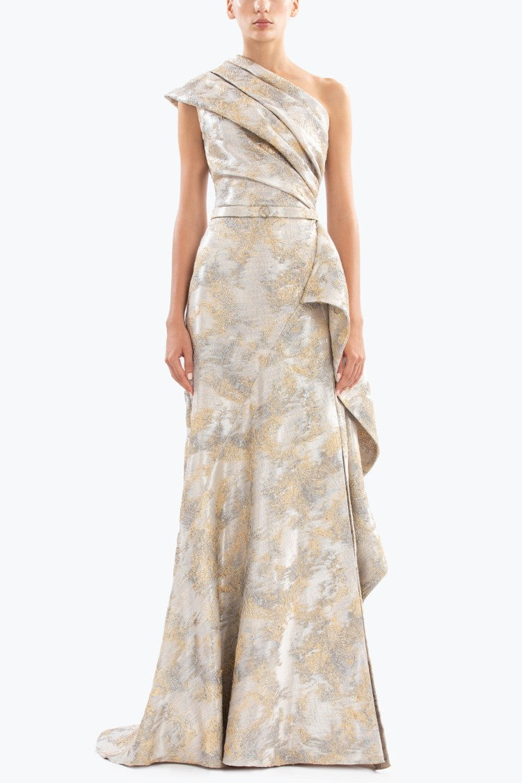 One -Shoulder Brocade Dress