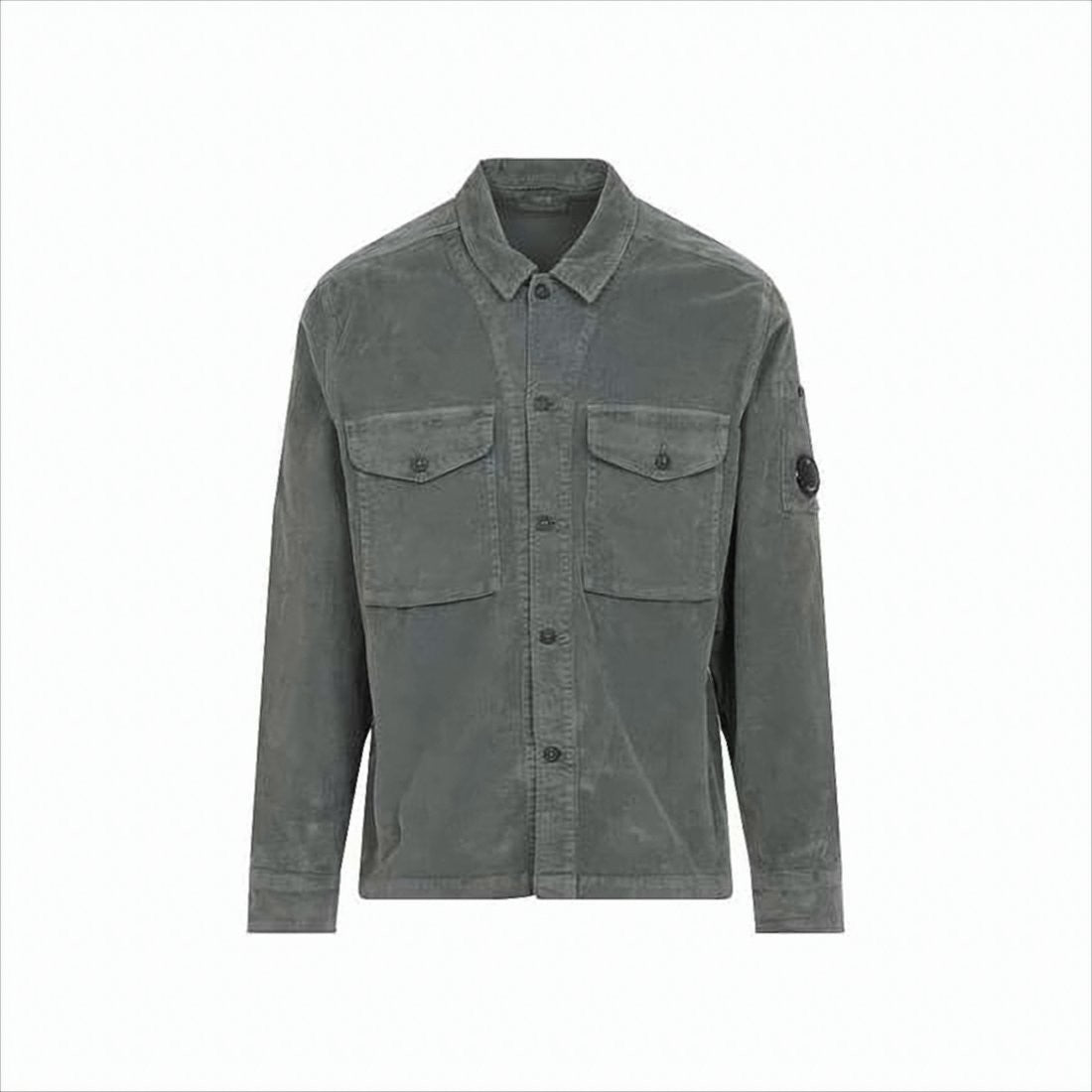 Structured Grey Jacket With Button-Up Front And Signature Lens Detail