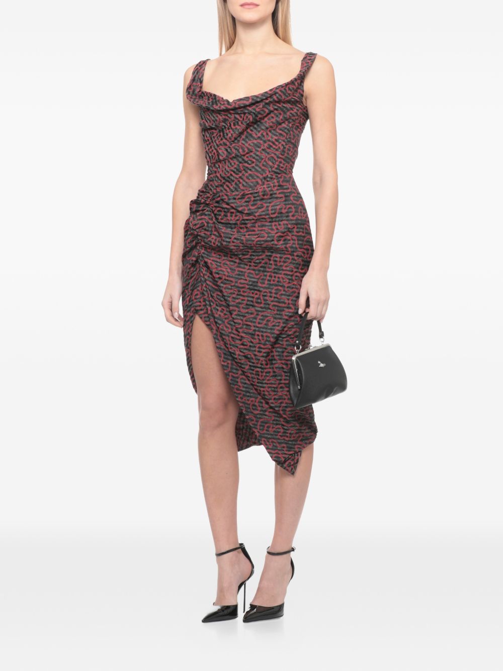 Black Draped Sleeveless Cowl Neck Dress