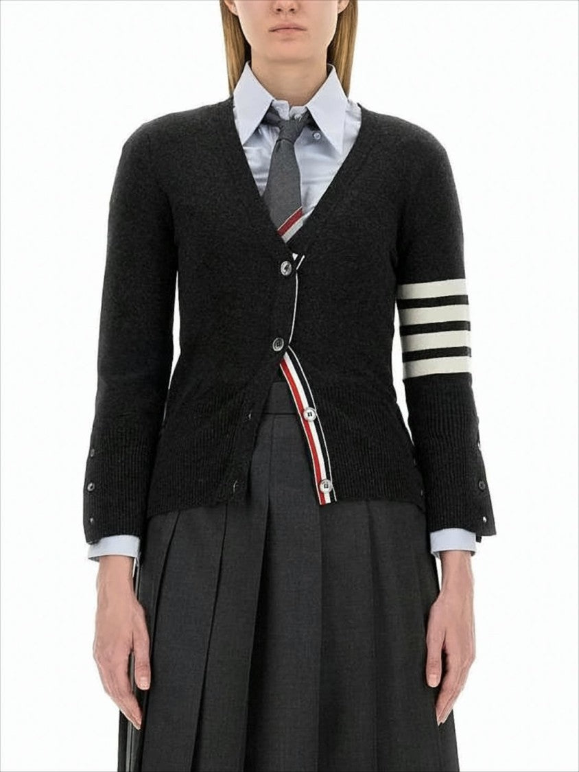Fitted Cashmere Cardigan with Deep V-Neck and Button Details
