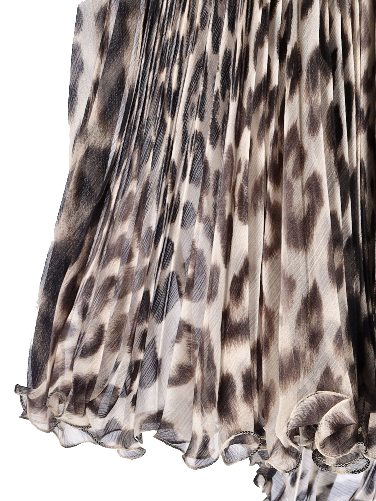 Animalier Silk Skirt, Brown, Pleated Pattern