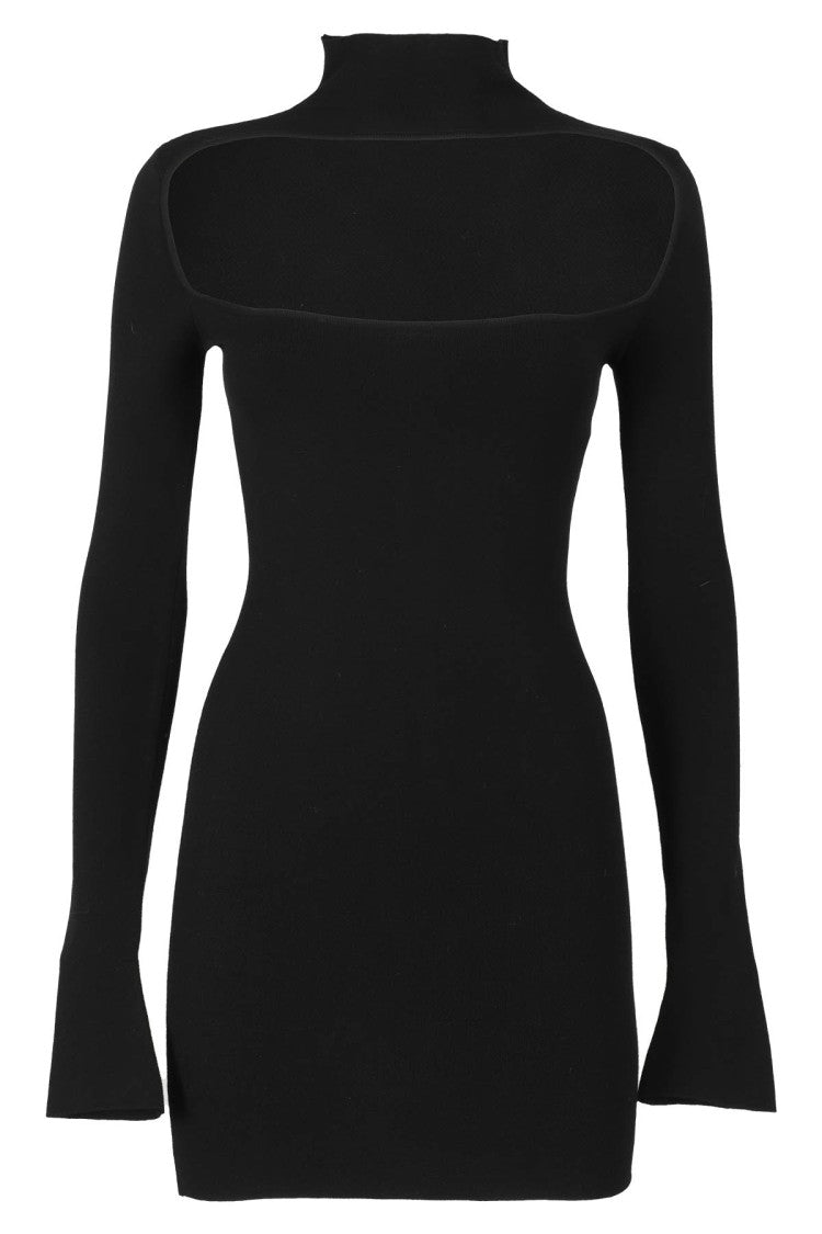 Cut-Out Front Knit Dress With High Neck