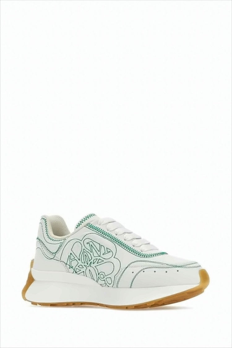 White Sneakers with Abstract Green Stitching