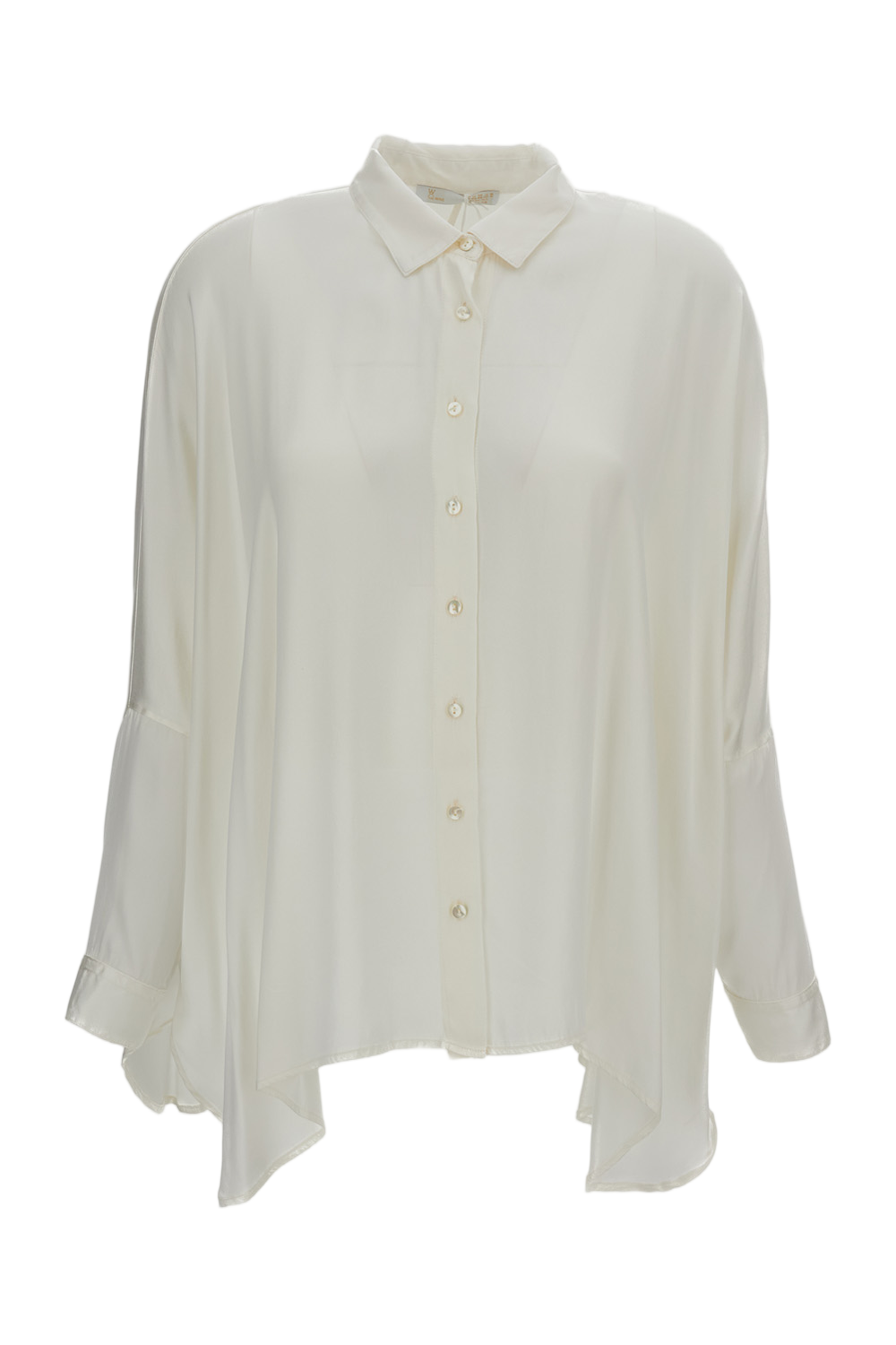 Flowy White Button-Down Shirt with Asymmetrical Hem